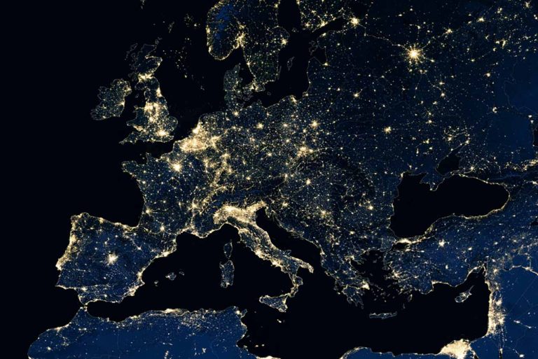 Europe map in global satellite photo